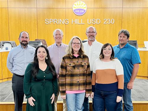 Seven members of the 2023 Spring Hill Board of Education in the DAC Boardroom