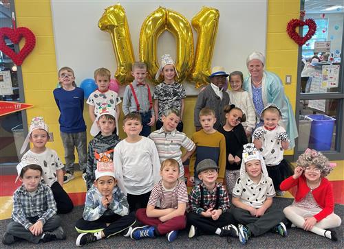 students dressed as 101 years old or 101 dalmatians