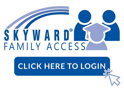 Skyward Family Access Logo with "Click here to Login" button