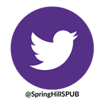 Purple circle Twitter logo with SPUB username